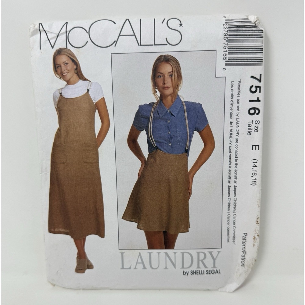 McCalls 7516 Sewing Pattern LAUNDRY Jumper Skirt & Shirt Size 14,16,18 90's